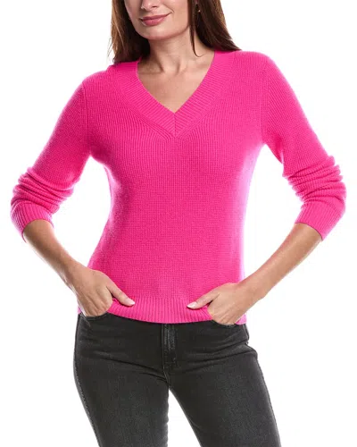 Forte Cashmere Thermal Piped V-neck Cashmere Sweater In Pink