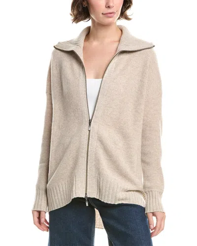 Forte Cashmere Thermal Sporty Zip Cashmere Cardigan In Brown