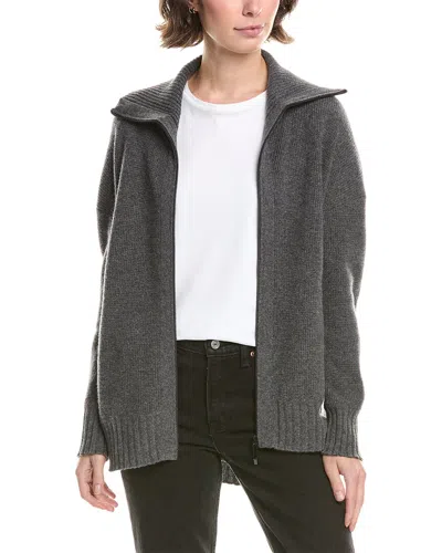 Forte Cashmere Thermal Sporty Zip Cashmere Cardigan In Gray