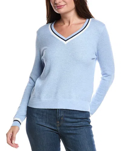 Forte Cashmere Thermal Tipped V-neck Cashmere-blend Sweater In Blue