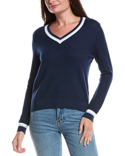 Forte Cashmere Thermal Tipped V-neck Cashmere-blend Sweater In Blue