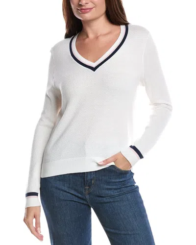 Forte Cashmere Thermal Tipped V-neck Cashmere-blend Sweater In White