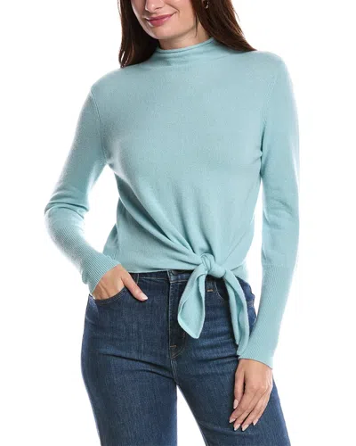 Forte Cashmere Tie-front Funnel Neck Cashmere Sweater In Blue