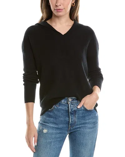 Forte Cashmere Tipped Rib Cashmere Hoodie In Black