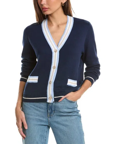 Forte Cashmere Tipped V-neck Cashmere-blend Cardigan In Blue