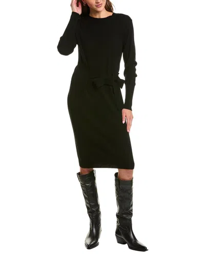 Forte Cashmere Waist Tie Crewneck Wool & Cashmere-blend Sweaterdress In Black