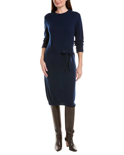 Forte Cashmere Waist Tie Crewneck Wool & Cashmere-blend Sweaterdress In Blue