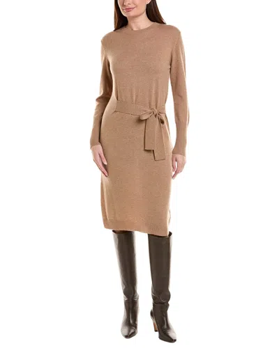 Forte Cashmere Waist Tie Crewneck Wool & Cashmere-blend Sweaterdress In Brown