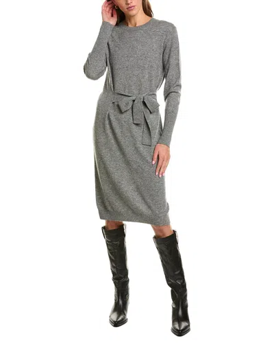 Forte Cashmere Waist Tie Crewneck Wool & Cashmere-blend Sweaterdress In Gray
