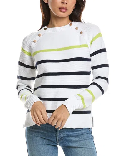 Forte Cashmere Wide Sleeve Button Shoulder Sweater In White