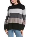 Forte Cashmere Wide Stripe Cashmere Pullover In Gray