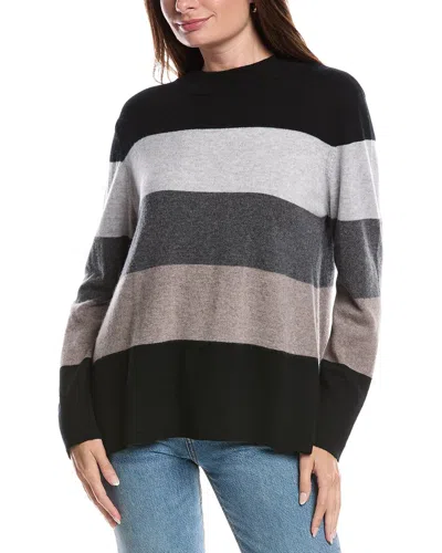 Forte Cashmere Wide Stripe Cashmere Pullover In Gray
