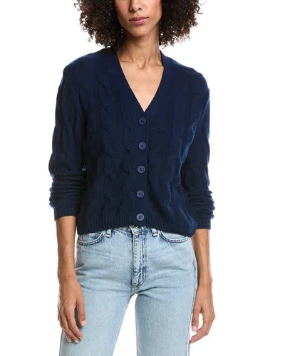 Forte Cashmere Wool & Cashmere-blend Cable V-neck Cardigan In Blue