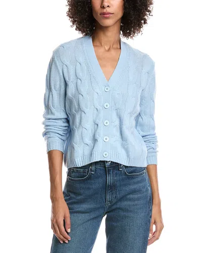 Forte Cashmere Wool & Cashmere-blend Cable V-neck Cardigan In Blue