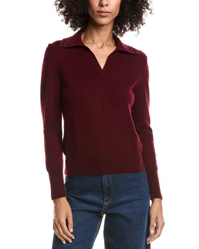 Forte Cashmere Wool & Cashmere-blend Crystal Polo Sweater In Red