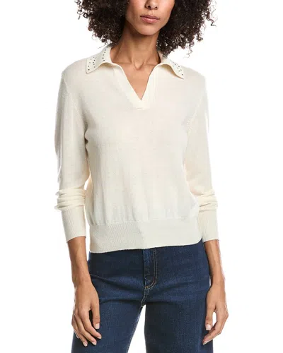 Forte Cashmere Wool & Cashmere-blend Crystal Polo Sweater In White