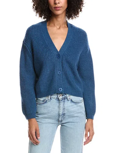 Forte Cashmere Wool & Cashmere-blend Short Rib V-neck Button Cardigan In Blue