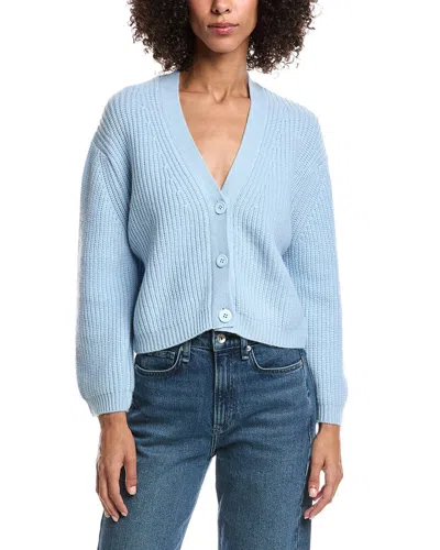 Forte Cashmere Wool & Cashmere-blend Short Rib V-neck Button Cardigan In Blue