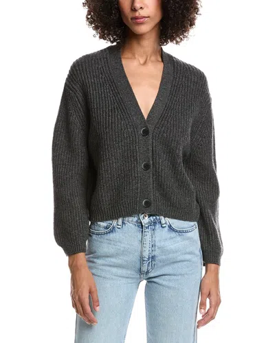 Forte Cashmere Wool & Cashmere-blend Short Rib V-neck Button Cardigan In Gray
