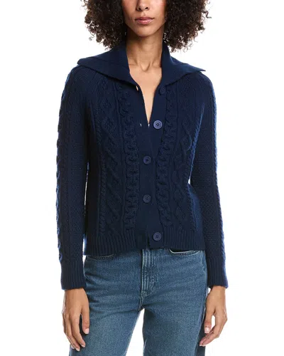Forte Cashmere Wool & Cashmere-blend Luxe Cable Cardigan In Navy