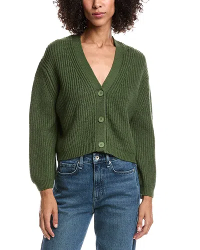 Forte Cashmere Wool & Cashmere-blend Short Rib V-neck Button Cardigan In Green