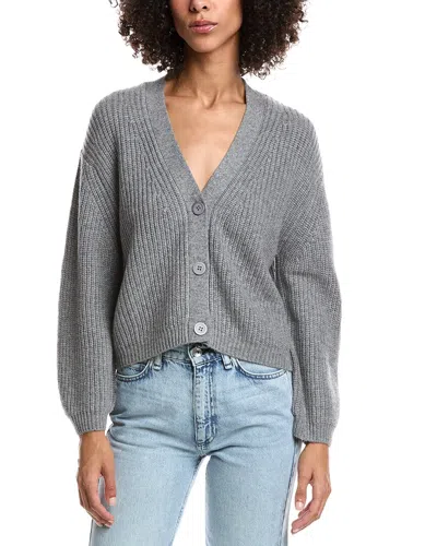 Forte Cashmere Wool & Cashmere-blend Short Rib V-neck Button Cardigan In Grey