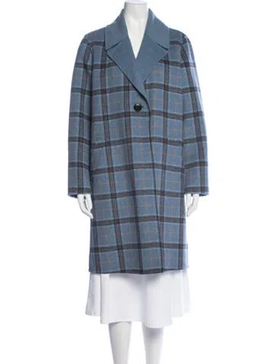 Pre-owned Forte Cashmere Wool Plaid Print Coat In Blue