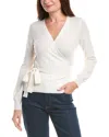 Forte Cashmere Wrap Surplice Cashmere Sweater In White