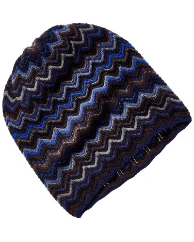 Forte Cashmere Zig Zag Stitch Cashmere Hat In Blue
