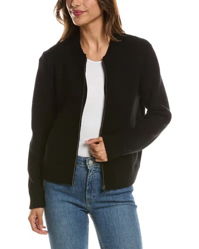 Forte Cashmere Zip 100% Cashmere Bomber Cardigan In Black
