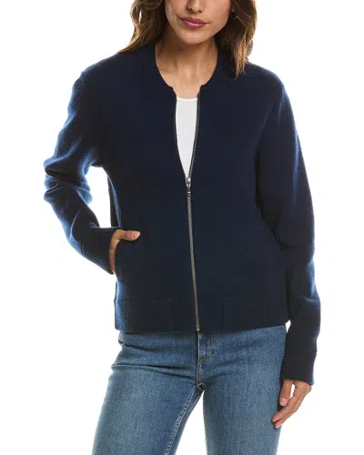 Forte Cashmere Zip 100% Cashmere Bomber Cardigan In Blue