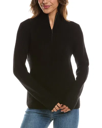 Forte Cashmere Zip Mock Neck 100% Cashmere Sweater In Black