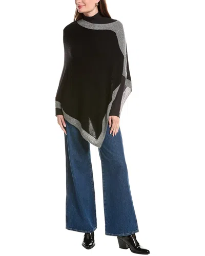 Forte Contrast Trim 100% Cashmere Poncho In Black