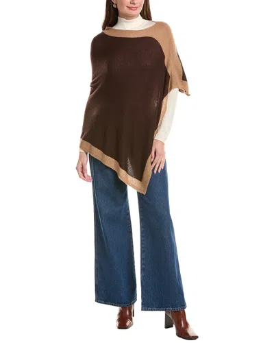 Forte Contrast Trim 100% Cashmere Poncho In Burgundy