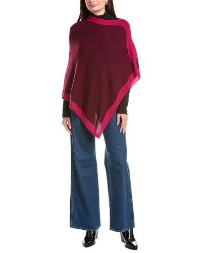 Forte Contrast Trim 100% Cashmere Poncho In Burgundy