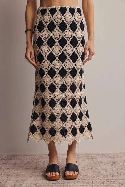 Forte Crochet Diamond Midi Skirt In Black In Multi