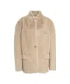 Forte Dei Marmi Couture Structured Beige Faux Fur Jacket With Houndstooth Pattern In Neutral
