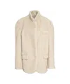 Forte Dei Marmi Couture Structured Beige Faux Fur Jacket With Houndstooth Pattern In Neutral