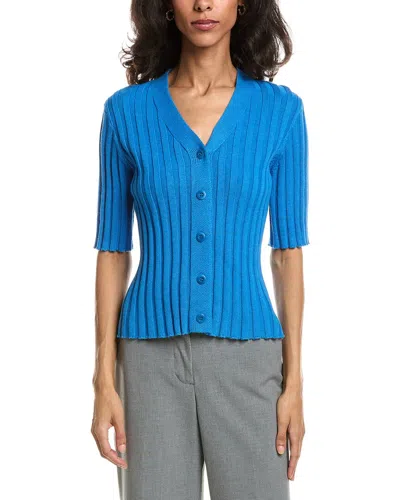 Forte Elbow Sleeve Rib Cardigan In Blue