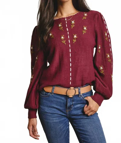 Forte Embroidered Blossom Knit Sweater In Plum In Pink
