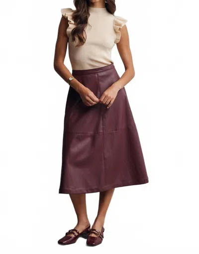 Forte Faux Leather A-line Midi Skirt In Burgundy In White