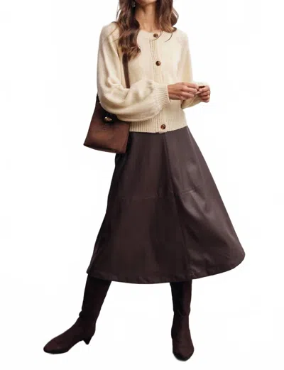 Forte Faux Leather A-line Midi Skirt In Dark Brown