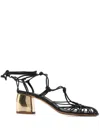 Forte Forte Forte_forte Golden Heels Tubular Leather Laces Sandals Shoes In Black