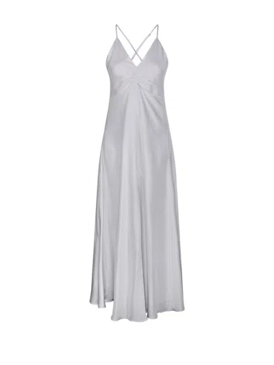 Forte Forte A-line Silver Silk Maxi Dress With Spaghetti Strap In White