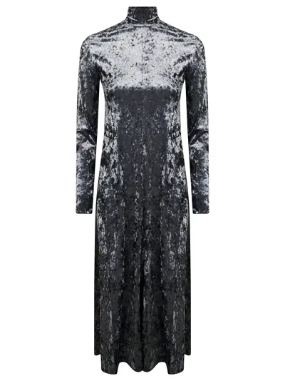 Forte Forte Abito Lungo Dolcevita Stretch Velvet In Gray