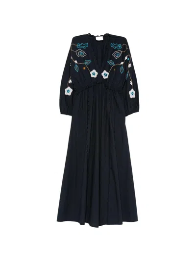 Forte Forte Abito Lungo My Dress Con Ricami Floreali  In Black