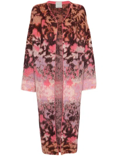 Forte Forte Abstract-pattern Cardi-coat In Pink