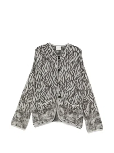 Forte Forte Abstract-pattern Brushed-finish Cardigan In Gray