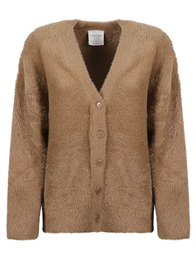 Forte Forte All-over Fur Applique V-neck Cardigan In Beige