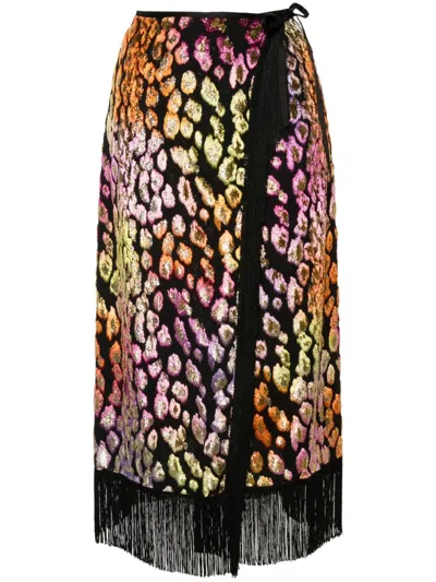 Forte Forte Animal-print Fringed Midi Skirt In Black